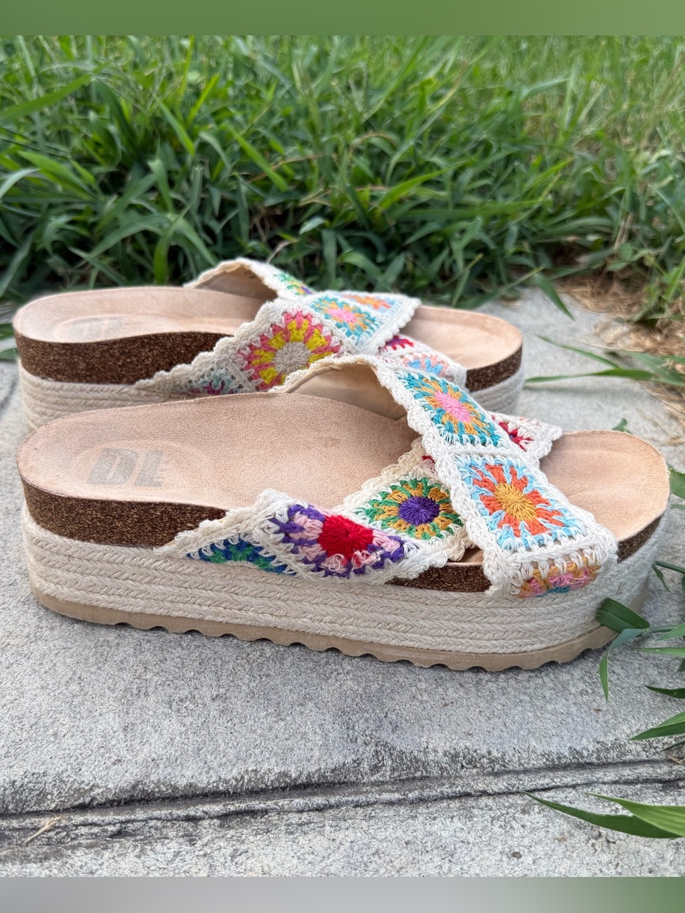 D L 1990 Woven Crochet Cross-Strap Slide Sandals - Multicolor Floral 9 40 S 169 - Picture 4 of 10
